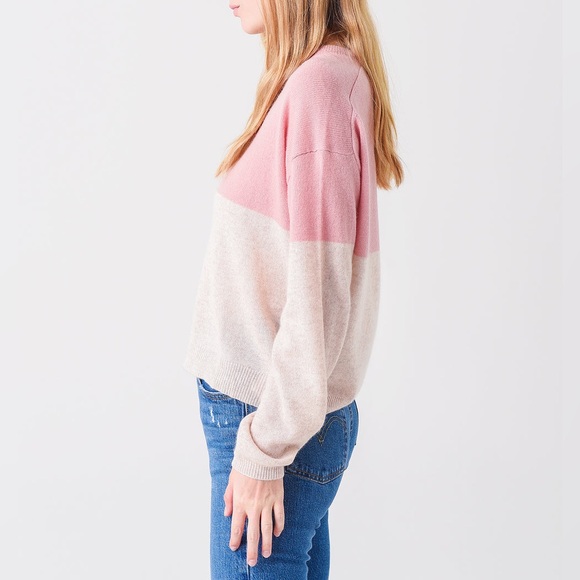 Velvet by Graham & Spencer Women's Nora 100% Cashmere Sweater XS Cream and Pink - Picture 4 of 8